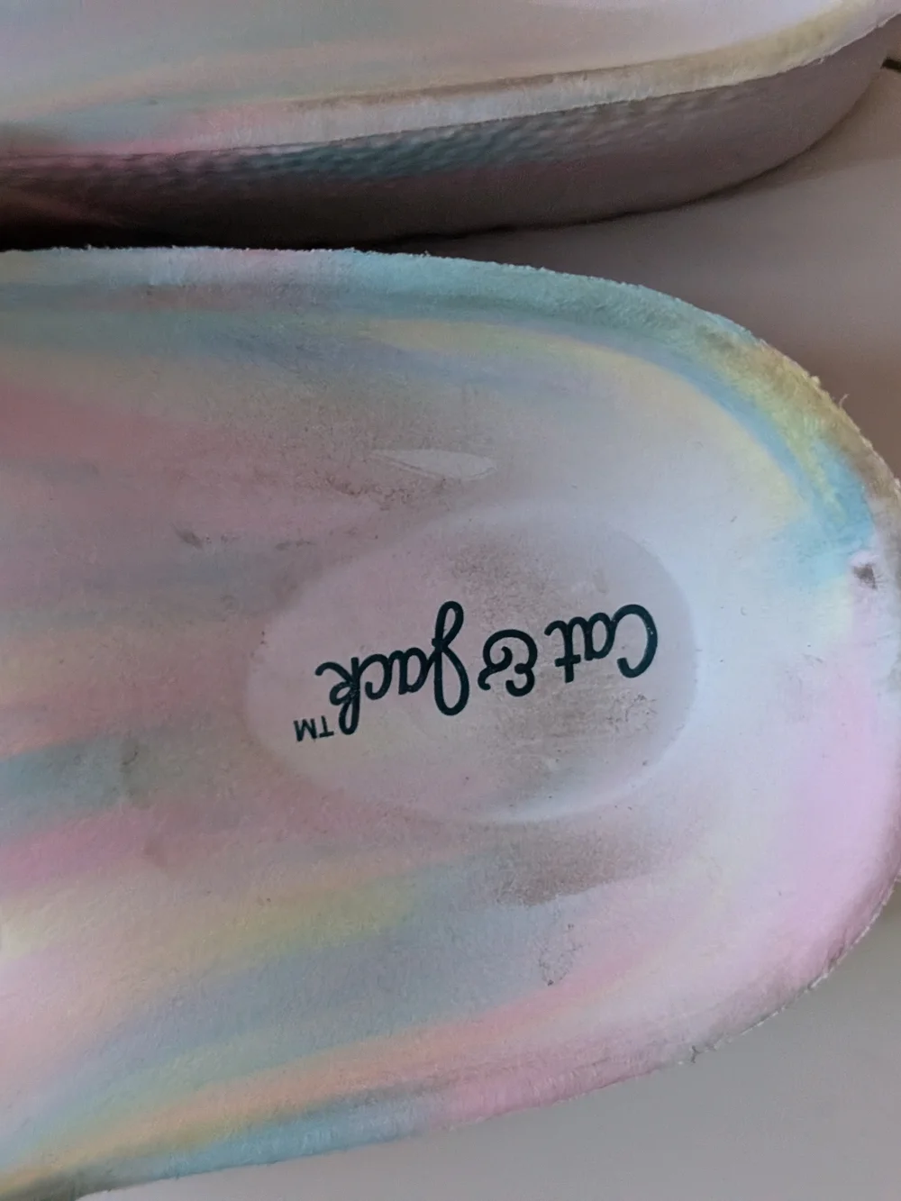 Cat & Jack Iridescent Pastel Rainbow Slide Sandals - Pink, Blue, Yellow
